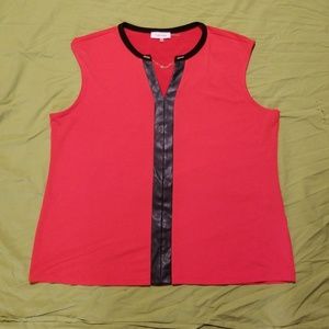 Calvin Klein 1X Red & Black Sleeveless Blouse